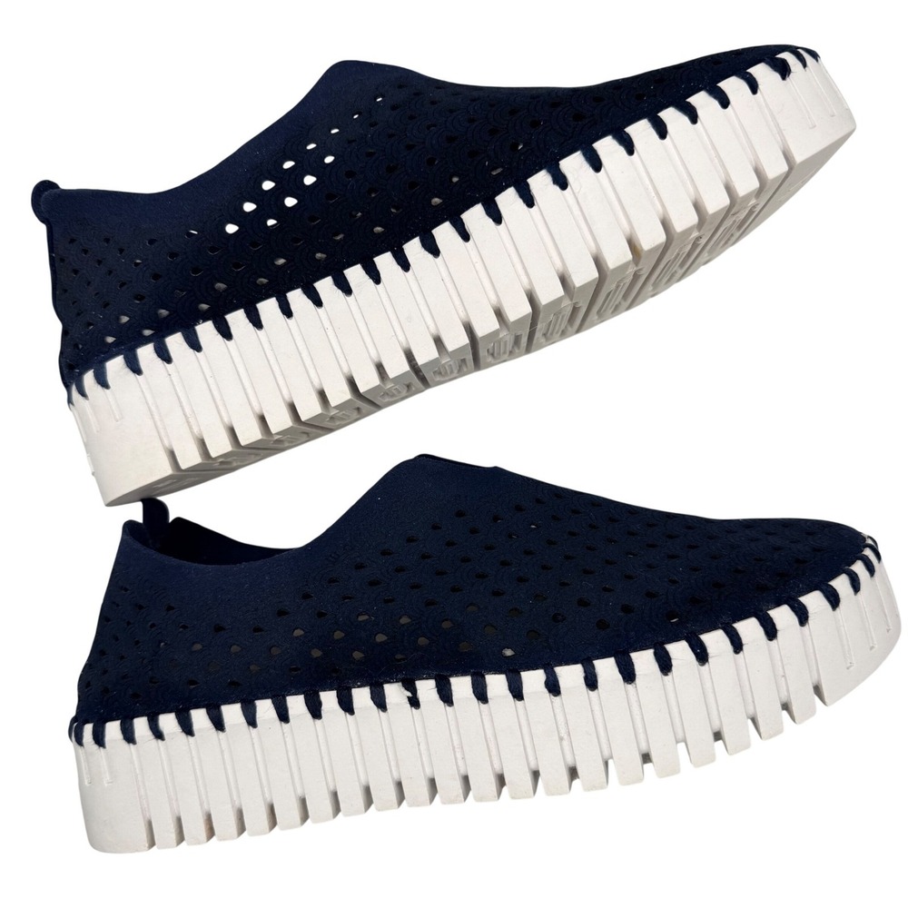 Ilse Jacobsen Tulip Navy Blue Laser Cut Platform Slip On Sneakers 37/36 Scandi